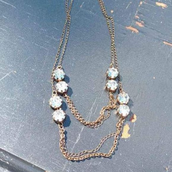 VINTAGE AEA 2 CHAIN INTO 4 CHAIN CHOKER WITH CLEAR FACETED RHINESTONES - Picture 3 of 4